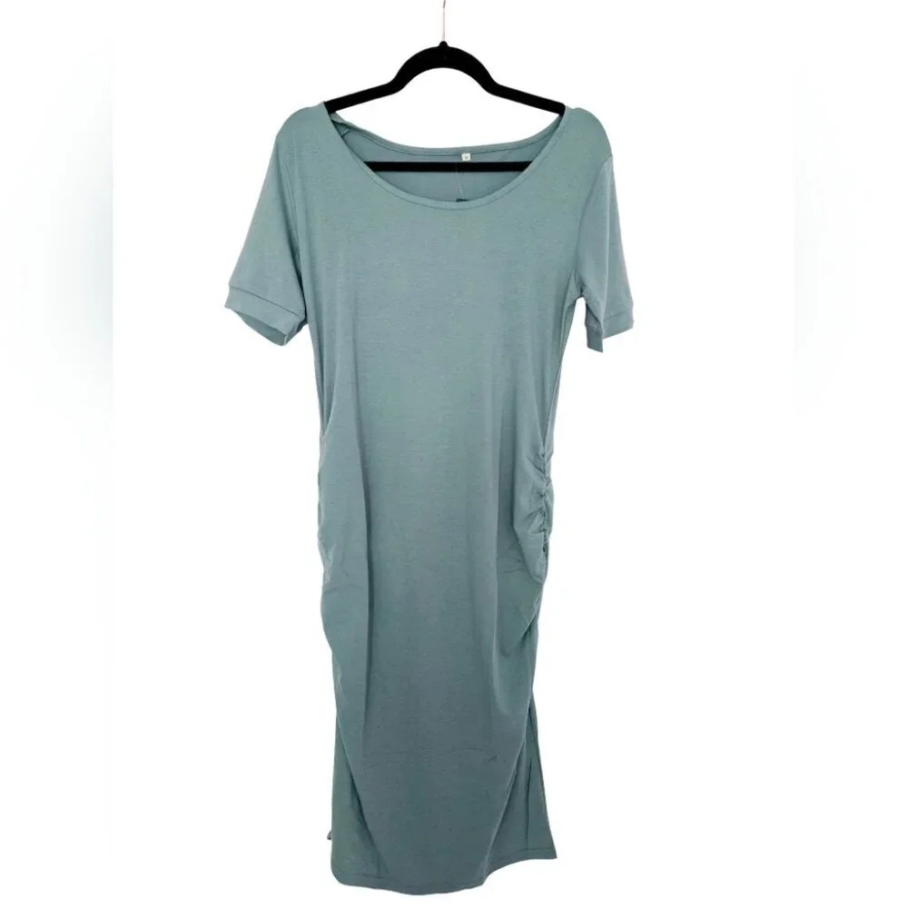 Bumpshow Jersey Bodycon Maternity Short  Sleeve Runched Dress